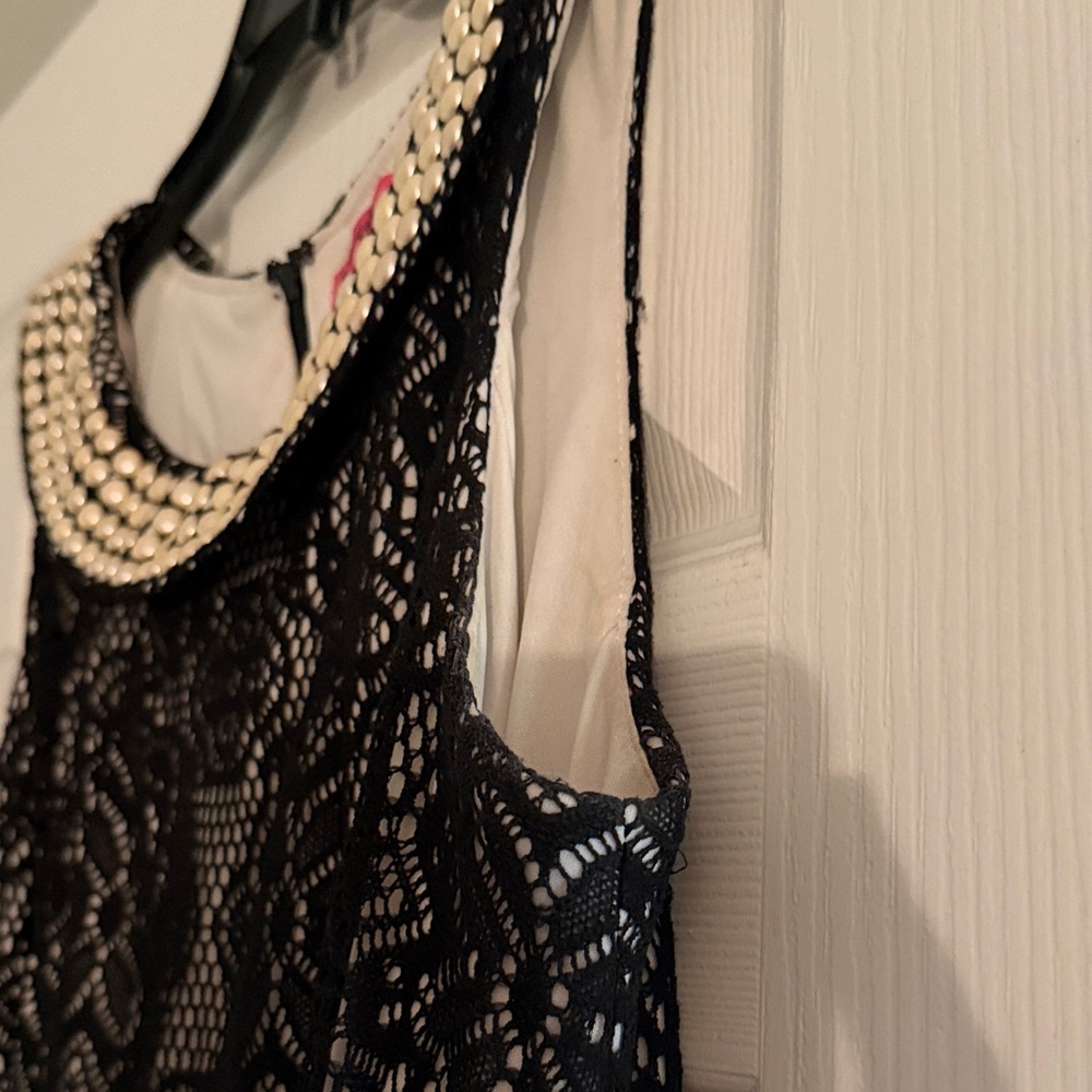Betsey Johnson Black Lace Dress with Pearl Collar - Picture 6 of 8